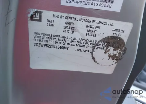 2004 Pontiac Grand Prix Gt1 z USA, uszkodzony, nr VIN 2G2WP522541349042